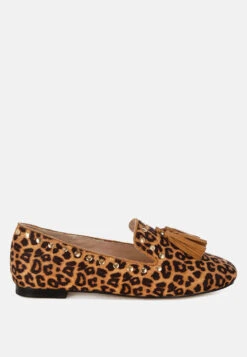 Niloha Studs & Tassels Detail Leopard Loafers
