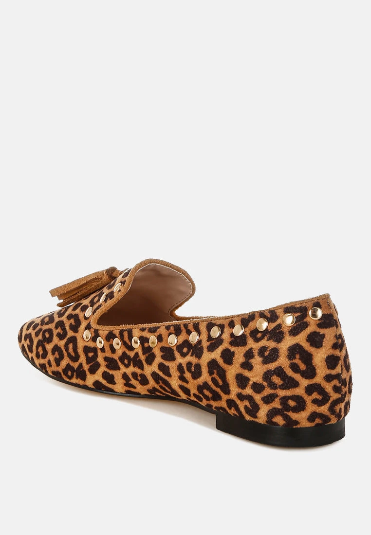 Niloha Studs & Tassels Detail Leopard Loafers 4 Niloha Studs & Tassels Detail Leopard Loafers - Image 3