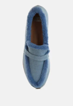 Nivena Fur Detail Denim Loafers -Her Shoe World NivenaFurDetailDenimLoafersRCSH5249BLUE 6