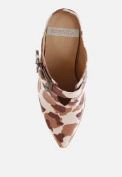 Nometa Faux Suede Buckle Detail Mules -Her Shoe World NometaFauxSuedeBuckleDetailMulesRCSH5610COW PRINT 3