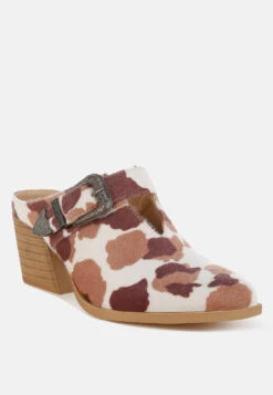 Nometa Faux Suede Buckle Detail Mules -Her Shoe World NometaFauxSuedeBuckleDetailMulesRCSH5610COW PRINT 6