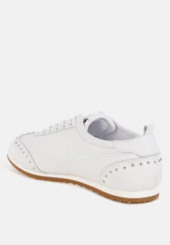 Odaya Studded Real Soft Leather Sneakers 14 Odaya Studded Real Soft Leather Sneakers -Her Shoe World OdayaStuddedRealSoftLeatherSneakersRCSH5573WHITE 3
