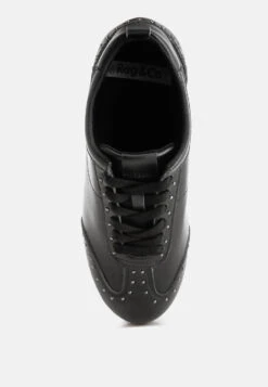 Odaya Studded Real Soft Leather Sneakers 20 Odaya Studded Real Soft Leather Sneakers -Her Shoe World Odaya Studded Real Soft Leather Sneakers RCSH5573 BLACK 2