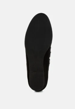 Ohrid Real Suede Leather & Faux Fur Flat Loafers -Her Shoe World Ohrid Suede Faux Fur Flat Loafers RCSH5202 Black 1