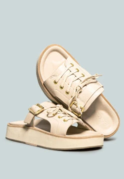 PATTON Nude Cut Out Buckled Platform Sandals -Her Shoe World PATTONNudeLaceUpBuckledPlatformSandals RCSH2399 Nude 5