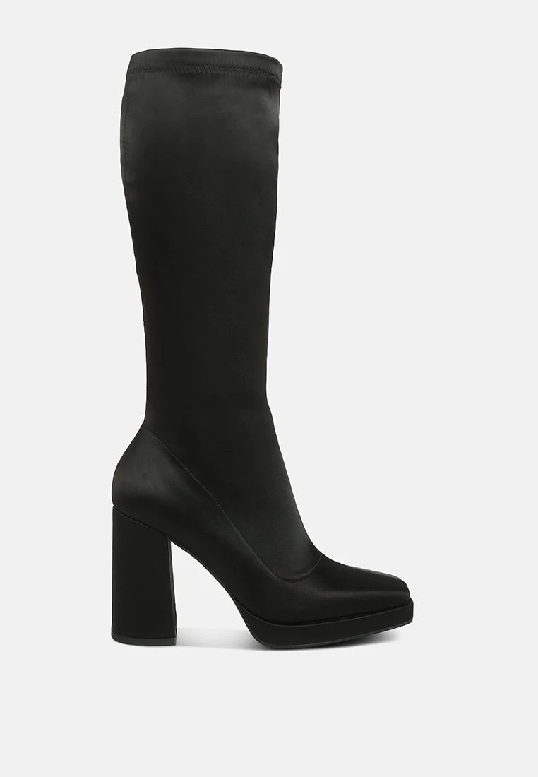 PRESTO Black Stretchable Satin Long Boot 4 PRESTO Black Stretchable Satin Long Boot - Image 2