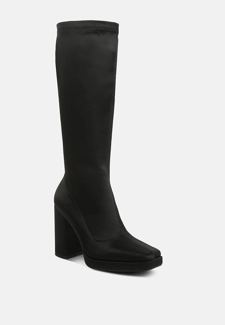 PRESTO Black Stretchable Satin Long Boot 3 PRESTO Black Stretchable Satin Long Boot