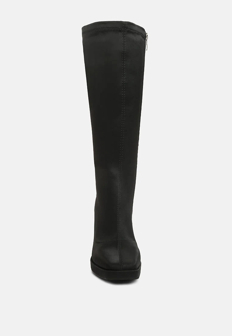 PRESTO Black Stretchable Satin Long Boot 5 PRESTO Black Stretchable Satin Long Boot - Image 3