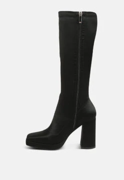 PRESTO Black Stretchable Satin Long Boot 10 PRESTO Black Stretchable Satin Long Boot -Her Shoe World PRESTOBlueStretchableSatinLongBoot RCSH3985 Black 5