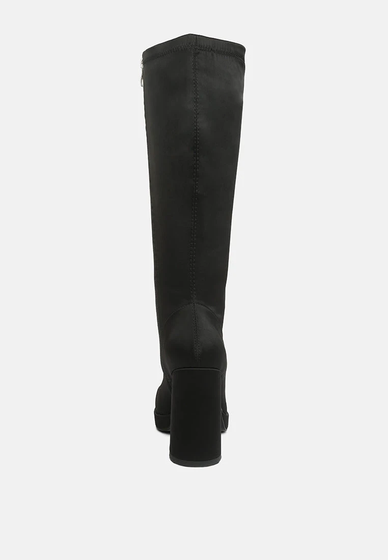 PRESTO Black Stretchable Satin Long Boot 7 PRESTO Black Stretchable Satin Long Boot - Image 5