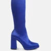 PRESTO Blue Stretchable Satin Long Boot -Her Shoe World PRESTOBlueStretchableSatinLongBoot RCSH3985 Blue 2