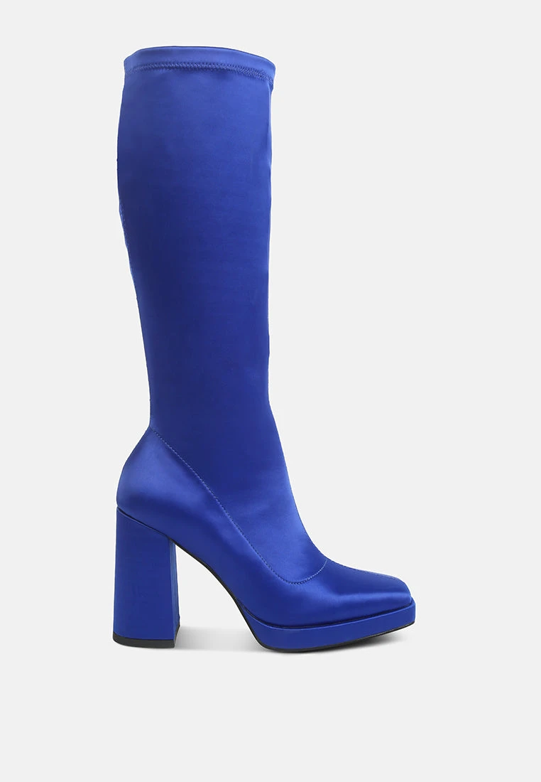 PRESTO Blue Stretchable Satin Long Boot 3 PRESTO Blue Stretchable Satin Long Boot