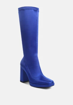 PRESTO Blue Stretchable Satin Long Boot 10 PRESTO Blue Stretchable Satin Long Boot -Her Shoe World PRESTOBlueStretchableSatinLongBoot RCSH3985 Blue 3