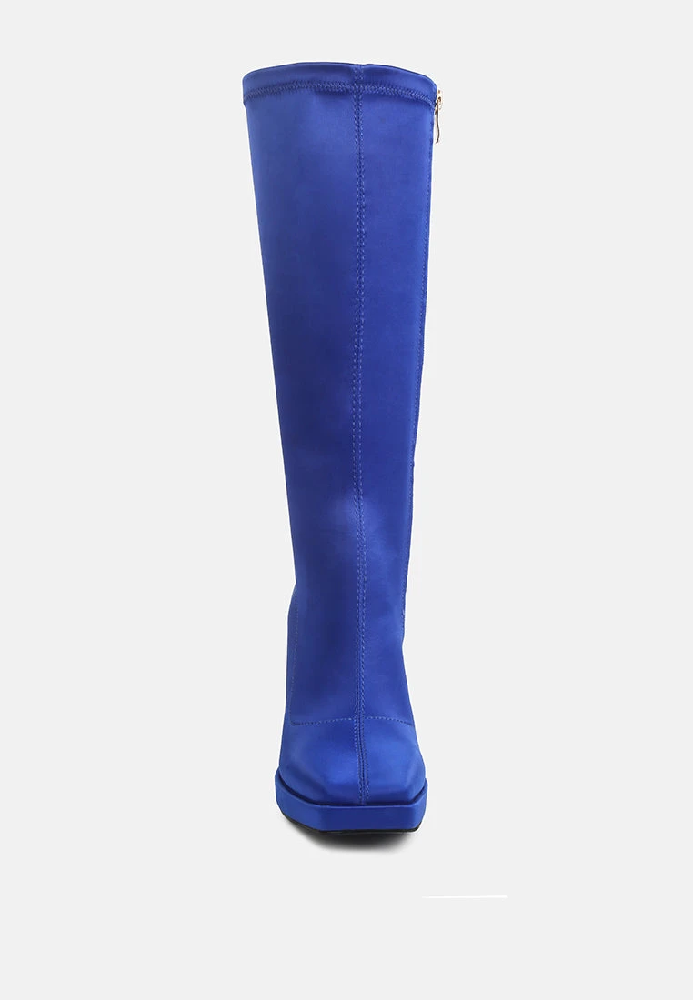 PRESTO Blue Stretchable Satin Long Boot 6 PRESTO Blue Stretchable Satin Long Boot - Image 4