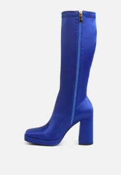 PRESTO Blue Stretchable Satin Long Boot 12 PRESTO Blue Stretchable Satin Long Boot -Her Shoe World PRESTOBlueStretchableSatinLongBoot RCSH3985 Blue 5