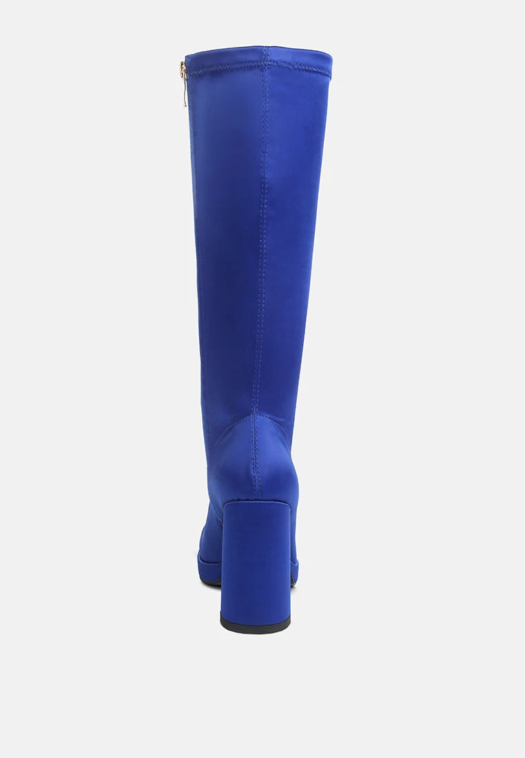 PRESTO Blue Stretchable Satin Long Boot 8 PRESTO Blue Stretchable Satin Long Boot - Image 6