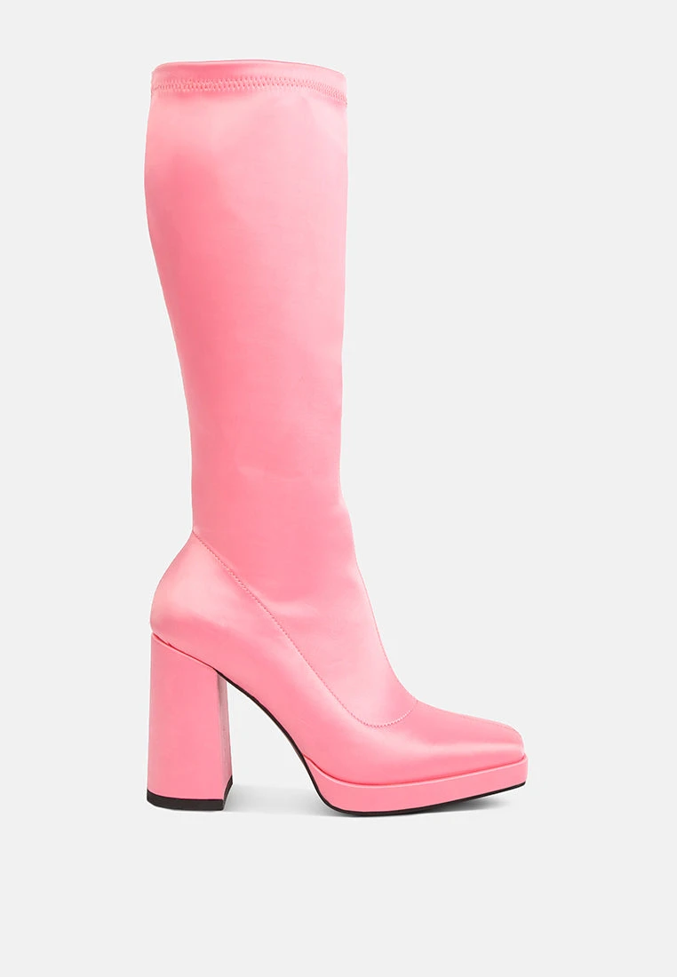 PRESTO Pink Stretchable Satin Long Boot 4 PRESTO Pink Stretchable Satin Long Boot - Image 2