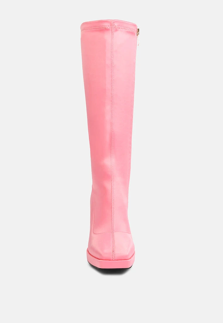 PRESTO Pink Stretchable Satin Long Boot 5 PRESTO Pink Stretchable Satin Long Boot - Image 3