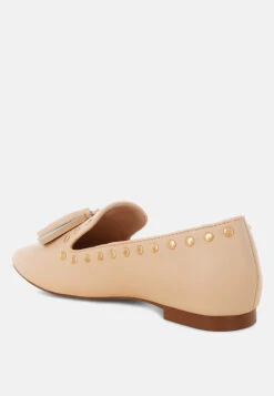 Philoha Studs & Tassels Detail Flat Loafers -Her Shoe World Philoha Studs Tassels Detail Flat Loafers RCSH5597 BEIGE 1