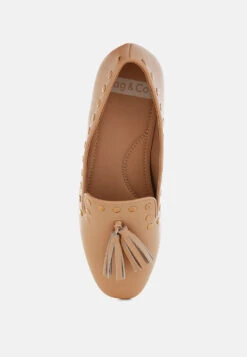 Philoha Studs & Tassels Detail Flat Loafers -Her Shoe World Philoha Studs Tassels Detail Flat Loafers RCSH5597 BEIGE 4