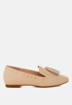 Philoha Studs & Tassels Detail Flat Loafers -Her Shoe World Philoha Studs Tassels Detail Flat Loafers RCSH5597 BEIGE 5