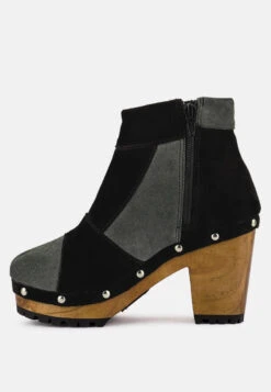 HURON Grey Fine Suede Patchwork Ankle Boots 9 HURON Grey Fine Suede Patchwork Ankle Boots -Her Shoe World RCSH2963 BLACK GREY 3