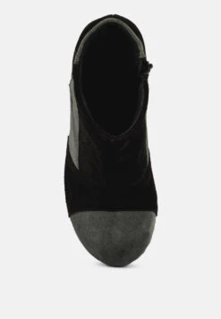 HURON Grey Fine Suede Patchwork Ankle Boots 10 HURON Grey Fine Suede Patchwork Ankle Boots -Her Shoe World RCSH2963 BLACK GREY 7