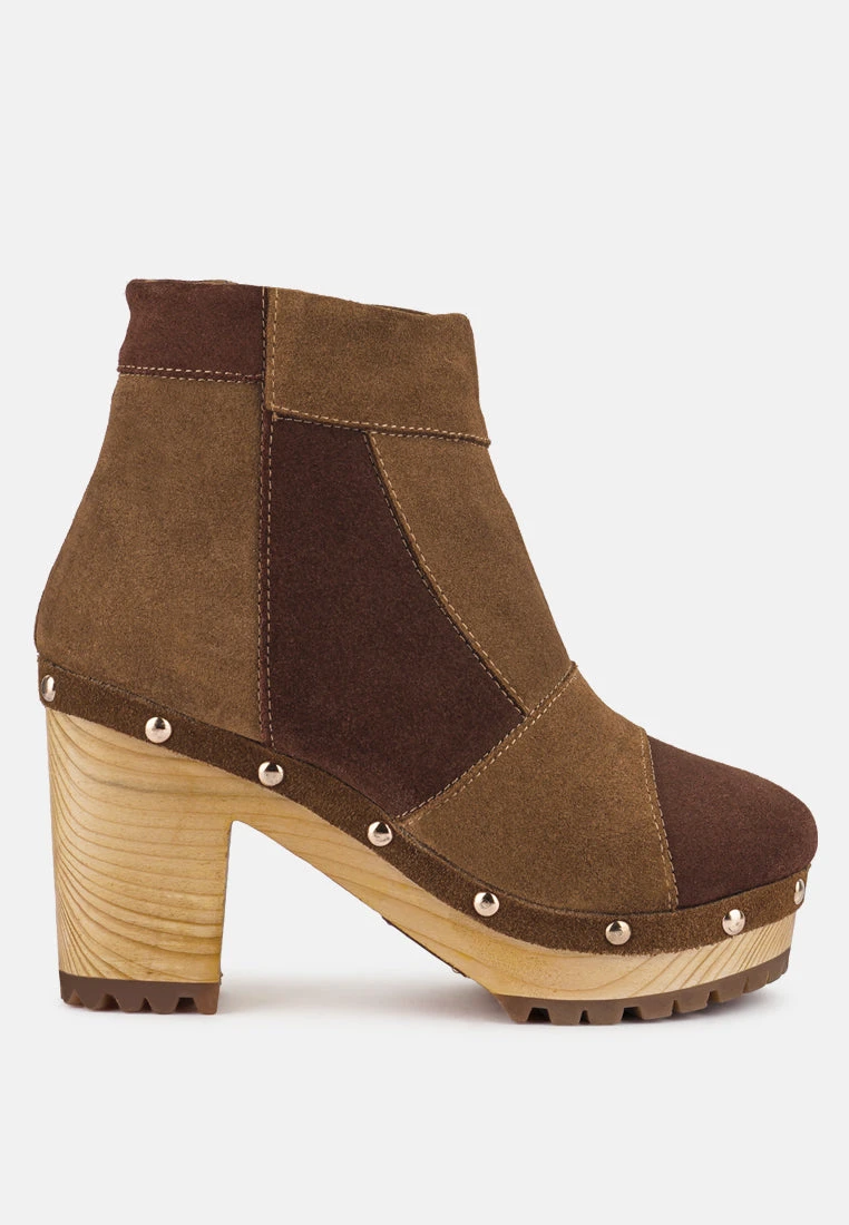 HURON Brown Fine Suede Patchwork Ankle Boots 4 HURON Brown Fine Suede Patchwork Ankle Boots - Image 2