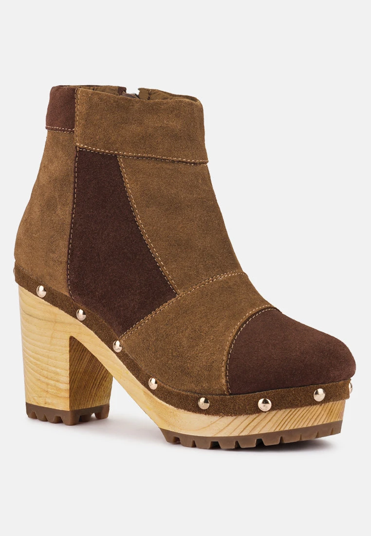 HURON Brown Fine Suede Patchwork Ankle Boots 3 HURON Brown Fine Suede Patchwork Ankle Boots
