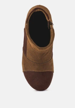 HURON Brown Fine Suede Patchwork Ankle Boots 14 HURON Brown Fine Suede Patchwork Ankle Boots -Her Shoe World RCSH2963 BROWN TAN 7
