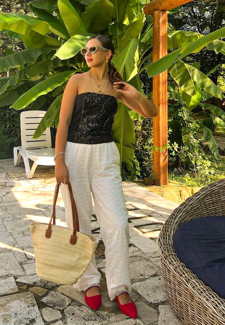 GEODE Pearl Embellished Slip On Mules In Red 4 GEODE Pearl Embellished Slip On Mules In Red - Image 2