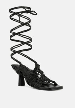BEROE Black Braided Handcrafted Lace Up Sandal -Her Shoe World RCSH3120 BLACK 2