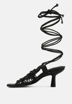 BEROE Black Braided Handcrafted Lace Up Sandal -Her Shoe World RCSH3120 BLACK 3