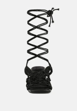 BEROE Black Braided Handcrafted Lace Up Sandal -Her Shoe World RCSH3120 BLACK 5