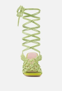 BEROE Green Braided Handcrafted Lace Up Sandal -Her Shoe World RCSH3120 GREEN 1