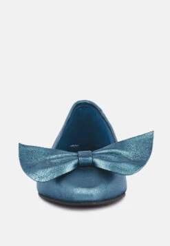 PIE-TRIBE Metallic Bow Ballerinas In Blue 10 PIE-TRIBE Metallic Bow Ballerinas In Blue -Her Shoe World RCSH3274 BLUE 5