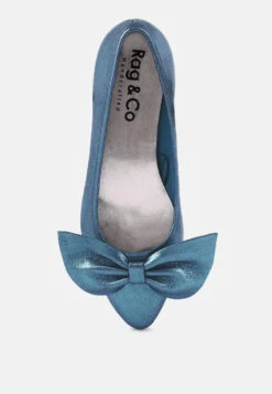 PIE-TRIBE Metallic Bow Ballerinas In Blue 13 PIE-TRIBE Metallic Bow Ballerinas In Blue -Her Shoe World RCSH3274 BLUE 7