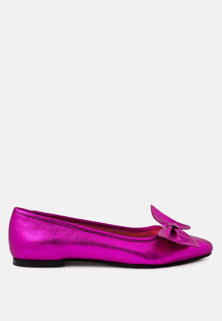 PIE-TRIBE Metallic Bow Ballerinas In Fuchsia 4 PIE-TRIBE Metallic Bow Ballerinas In Fuchsia - Image 2