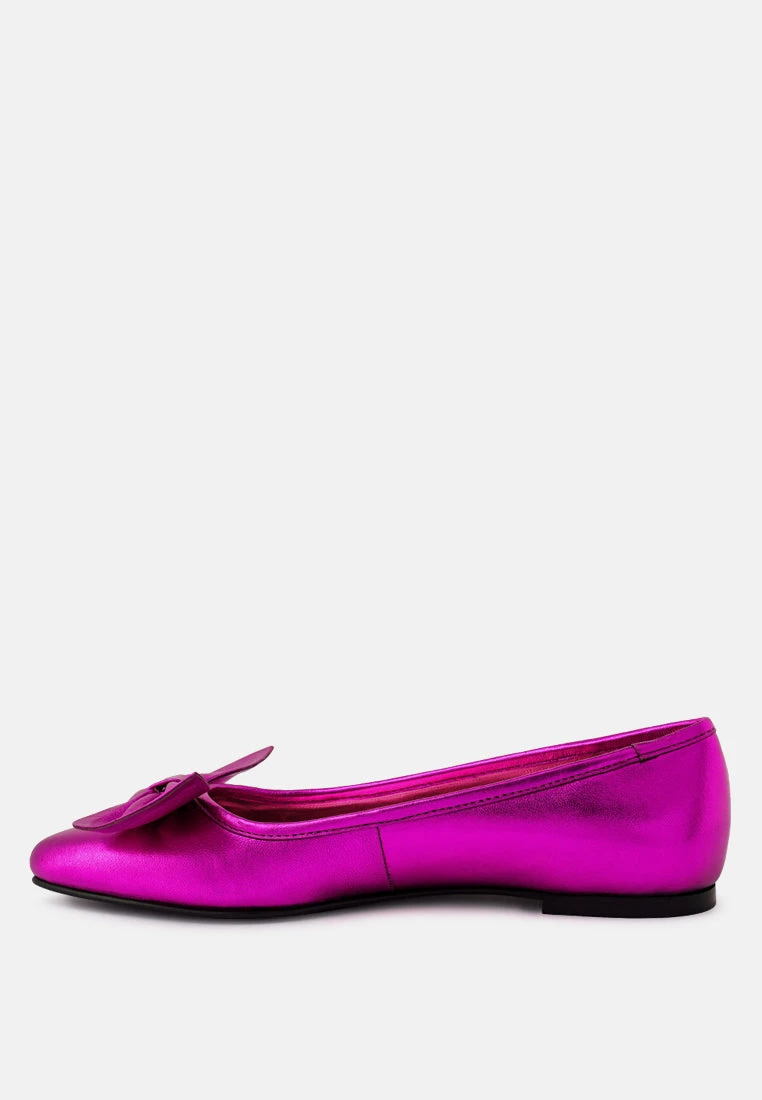 PIE-TRIBE Metallic Bow Ballerinas In Fuchsia 6 PIE-TRIBE Metallic Bow Ballerinas In Fuchsia - Image 4