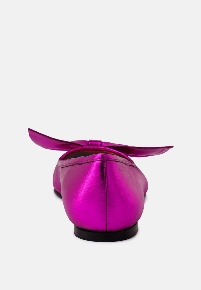 PIE-TRIBE Metallic Bow Ballerinas In Fuchsia 7 PIE-TRIBE Metallic Bow Ballerinas In Fuchsia - Image 5