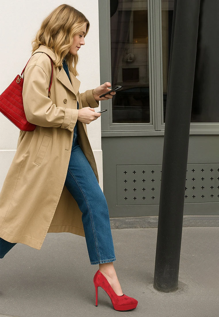 BALLARD Red Monogram Satin Stiletto Pumps 4 BALLARD Red Monogram Satin Stiletto Pumps - Image 2