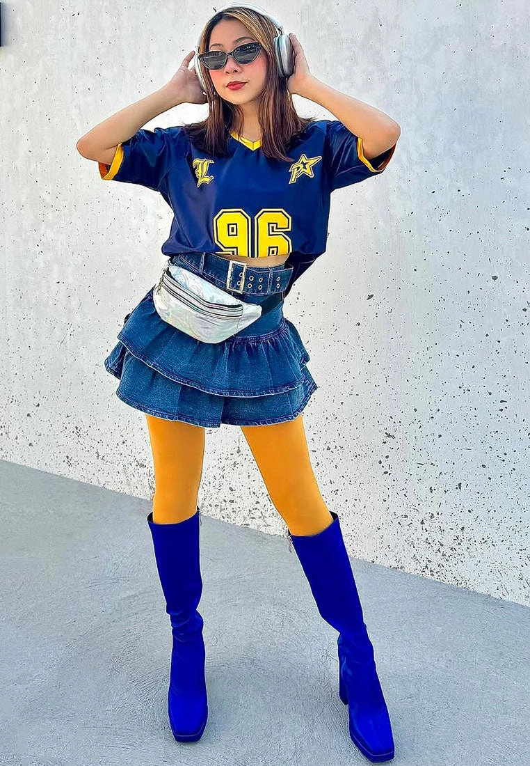 PRESTO Blue Stretchable Satin Long Boot 4 PRESTO Blue Stretchable Satin Long Boot - Image 2