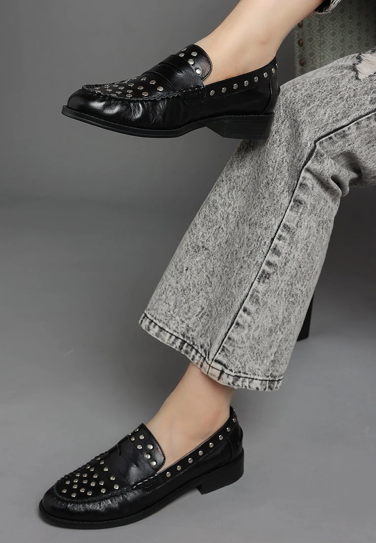 Oglavia Studs Embellished Leather Loafers 15 Oglavia Studs Embellished Leather Loafers - Image 13