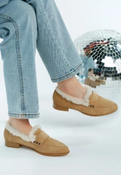 Allie Fur Trim Genuine Suede Loafers 22 Allie Fur Trim Genuine Suede Loafers -Her Shoe World RCSH4845 beige