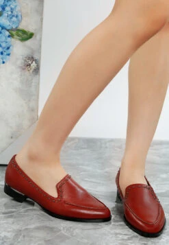 Wolferton Delicate Stud Detail Leather Loafers -Her Shoe World RCSH4847 BURGUNDY