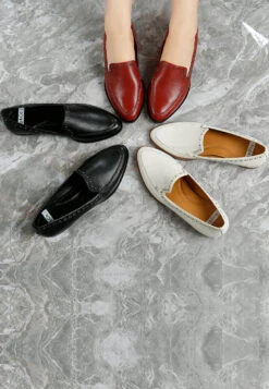 Wolferton Delicate Stud Detail Leather Loafers -Her Shoe World RCSH4847 OFF WHITE