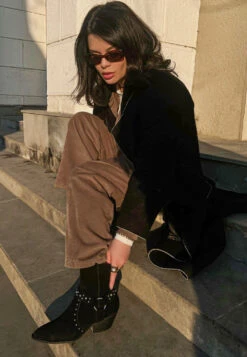 Rodeo Studded Real Suede Leather Ankle Boots 19 Rodeo Studded Real Suede Leather Ankle Boots -Her Shoe World RCSH5004 BLACK Influencer 3