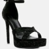 REGALIA Black Rhinestone Embellished Stiletto Sandals -Her Shoe World REGALIABlackDiamanteStuddedHighHeelDressSandals RCSH3844BLACK 2