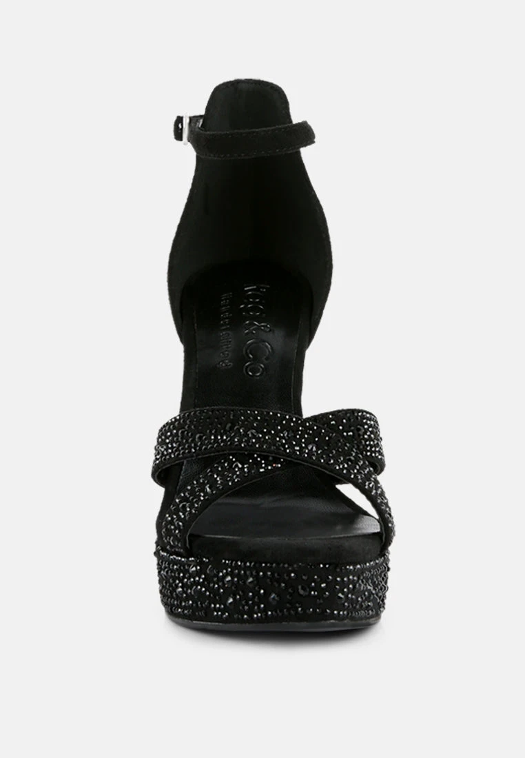 REGALIA Black Rhinestone Embellished Stiletto Sandals 5 REGALIA Black Rhinestone Embellished Stiletto Sandals - Image 3