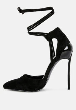 RULE-BREAKER Black Lace Up Stiletto Sandals 11 RULE-BREAKER Black Lace Up Stiletto Sandals -Her Shoe World RULEBREAKERBlackMicrofiberHighHeeledLaceUpSandal RCSH3455 black 3